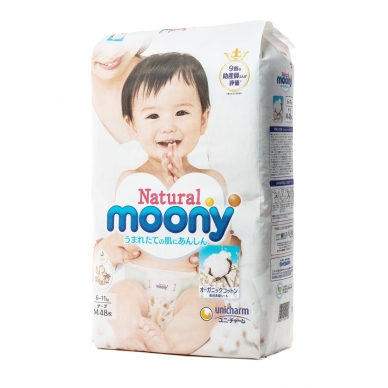 MOONY NATURAL ekologiškos sauskelnės kūdikiams, M dydis (6-11 kg), 46 vnt.