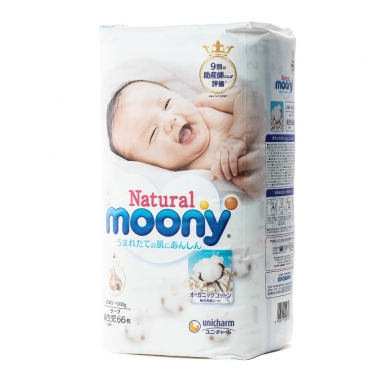 MOONY NATURAL ekologiškos sauskelnės kūdikiams, NB dydis (iki 5 kg), 63 vnt.